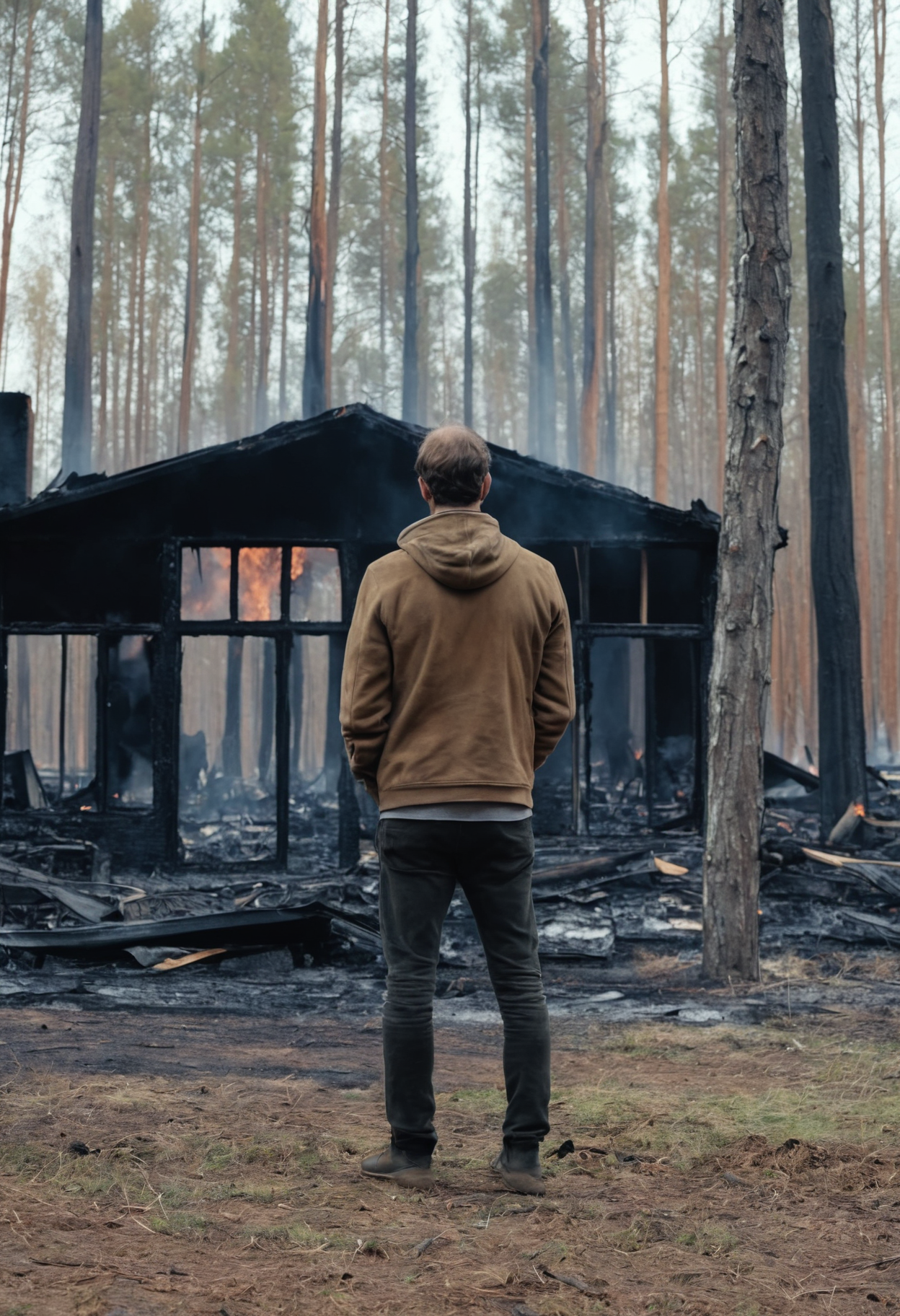 00197-A sad man standing in front of a burnt down home in a forest, stunning details, 8k.png